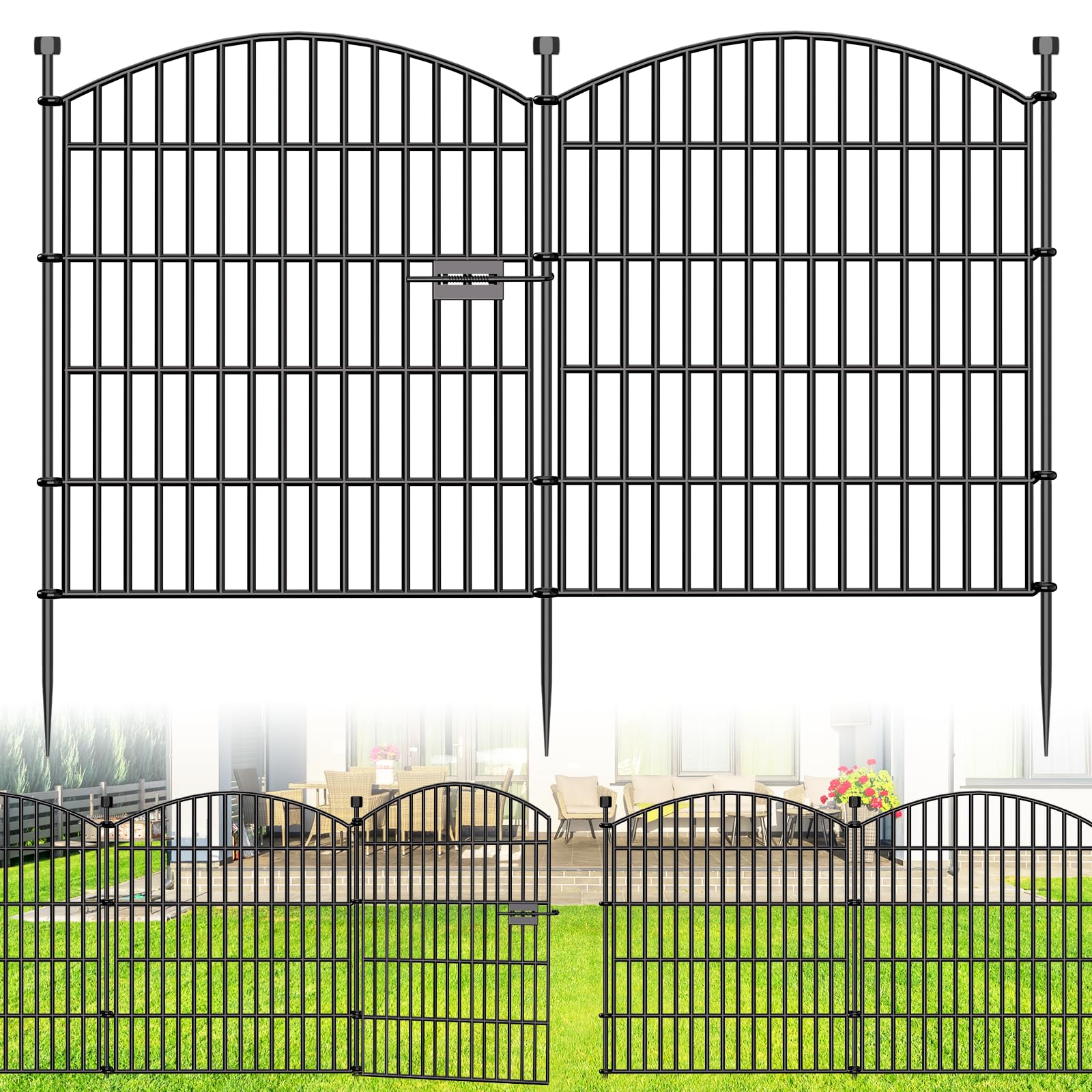 View 1 of **MISSING PINS** 15 Panels Decorative Garden Fence with Gate - 32 in (H) x 35.4 ft (L) No Dig Dog Fence Outdoor for Yard, Rustproof Tall Garden Fencecing Panels, Animal Barrier Suitable for Yard Border, Patio