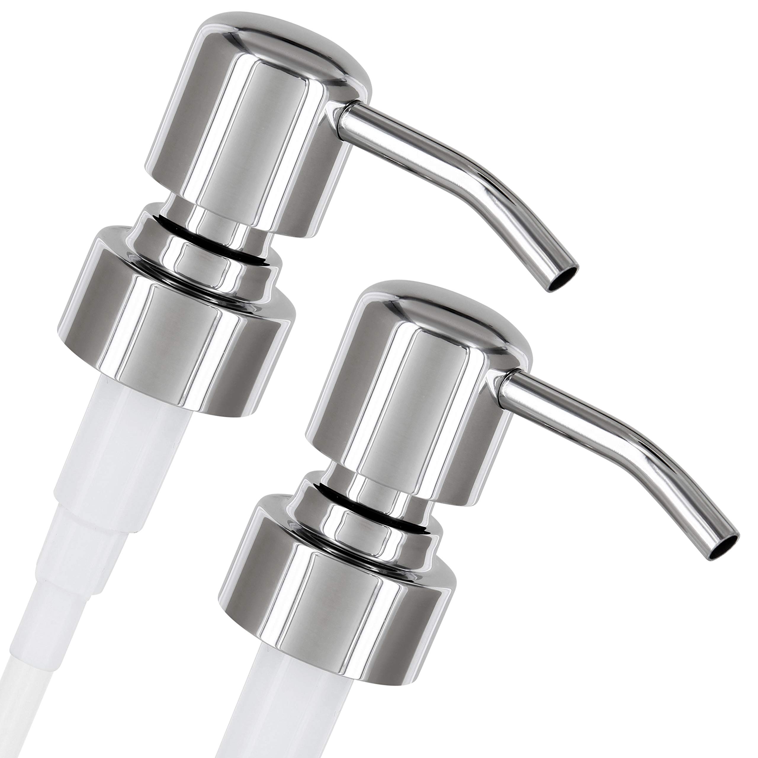 ALTGLAS 2 Pcs Soap Dispenser Pump Head 'Zagreb' - Spare Replacement for Standard Neck Size - 26-28 mm Thread From Stainless Steel (Silver Chrome)