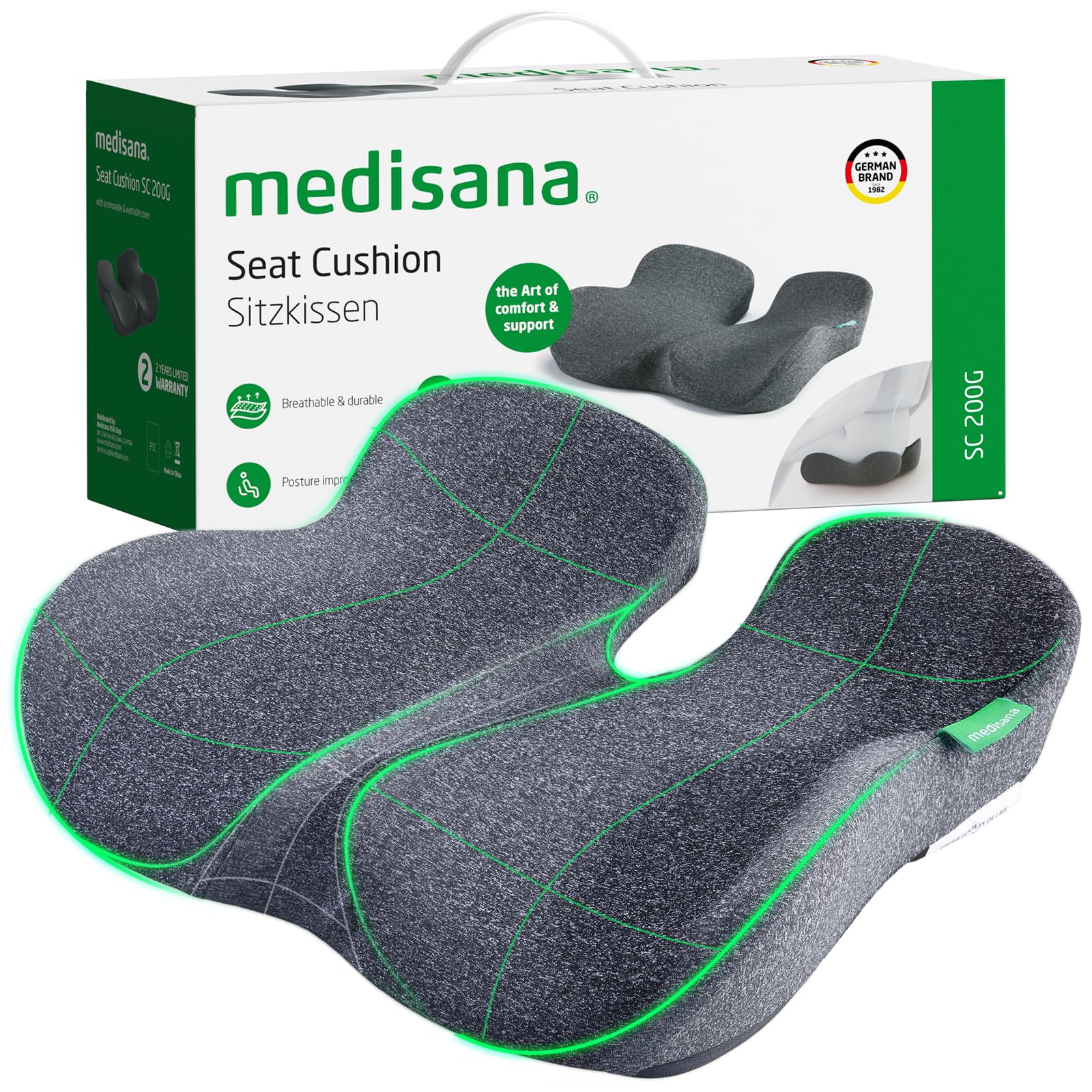 Photo 1 of Medisana Seat Cushion, SC 200G Seat Cushions for Office Chairs, Car Seat, Wheelchair - Sciatica & Tailbone & Coccyx Pain Relief Pillow for Driver Sedentary People?Size:22.8 * 16.5 * 4.3 in-Grey?