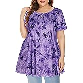 JOELLYUS Plus Size Tops for Women Tunic Floral Casual Short Sleeves T Shirts Flowy Blouses