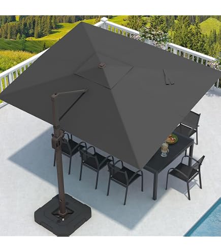 COSIEST 8 * 13FT Cantilever Patio Umbrella with Base,Large Rectangle Offset Umbrella,Heavy Duty Double-Sided Table Market Umbrella for Garden, Pool, Deck Shade, Dark Gray : Patio, Lawn & Garden