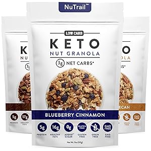 NuTrail™ - Keto Nut Granola Healthy Breakfast Cereal - Low Carb Snacks & Food - 3g Net Carbs - Almonds, Pecans, Coconut and more (11 oz) (Original Variety Pack)