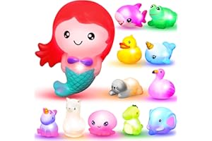 JOYIN 12 PCS Light Up Bath Toys, Toddler Flashing Colourful LED Bathtub Mermaid Toy, Baby Bathtime Floating Rubber Shower Gifts for Infant Kids Boy Girl Valentines Easter Gifts Swimming Pool Party