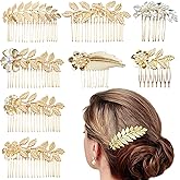 8 Pack Leaf Hair Side Combs for Women Girl, Bridal Metal Decorative Hair Comb Clips, Gold French Twist Hair Slide Comb for Wedding Hair Accessories