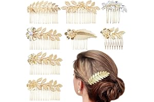 SUPTIZIZKZ 8 Pack Leaf Hair Side Combs for Women Girl, Bridal Metal Decorative Hair Comb Clips, Gold French Twist Hair Slide Comb for Wedding Hair Accessories
