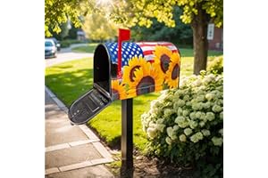 Bawnhaw Summer-Sunflower Magnetic-Mailbox-Covers Patriotic-American-Flag 4th-of-July Independence-Day Mailbox Wraps Post Letter Box Cover for Outdoor Garden Home Yard Decor 22"x18"