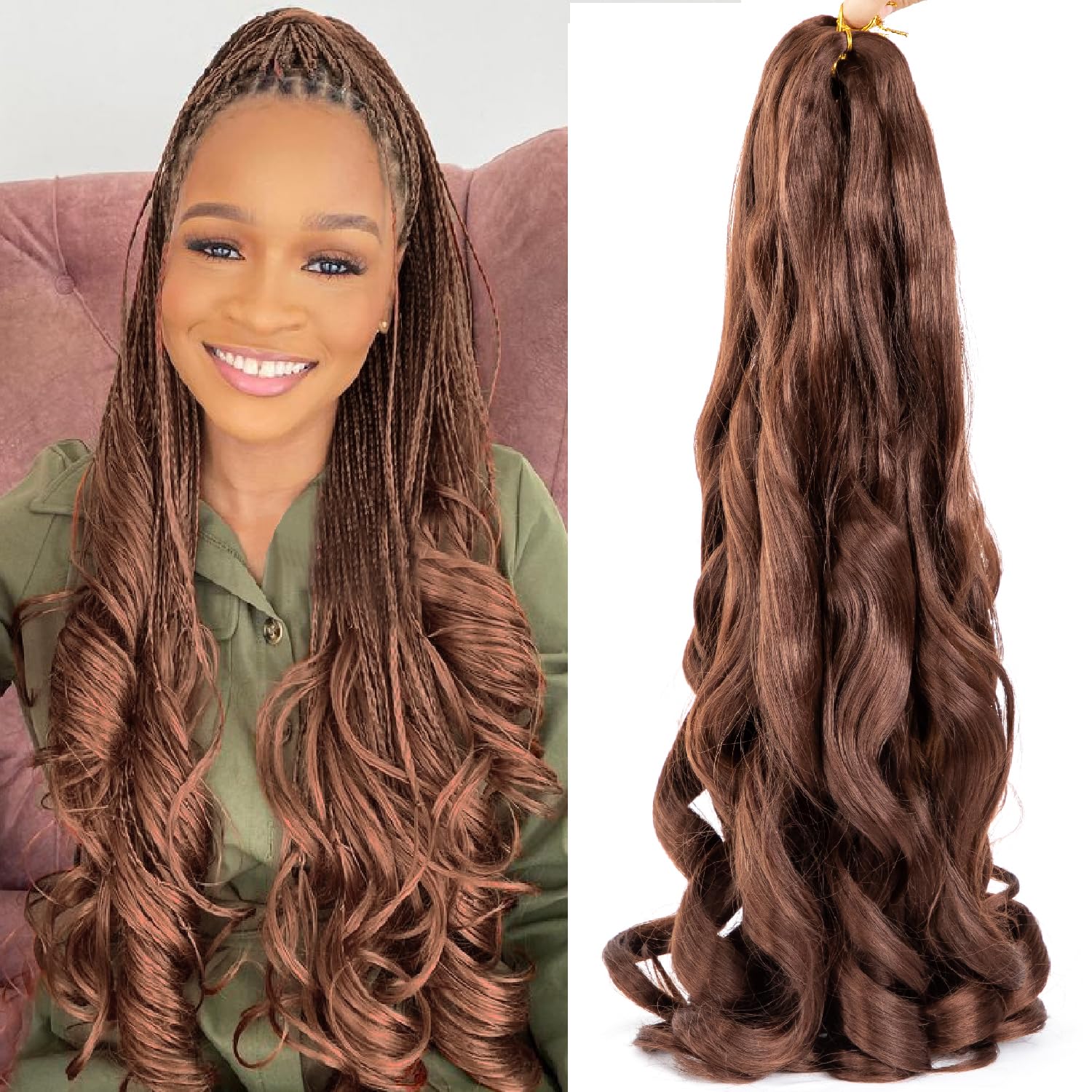 8 Packs French Curly Braiding Hair 22 Inch Pre Stretched Braiding Hair Loose Wave Spiral Curl Braids Crochet Hair with Curly Ends for Black Women by Originea (22 Inch, 33#)