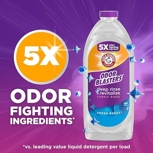 ARM & HAMMER ODOR BLASTERS DEEP RINSE AND REVITALIZE FABRIC RINSE, LAUNDRY ADDITIVE, ELIMINATES SWEAT AND MUSTY ODORS, FRESH BURST SCENT, 50 FL OZ