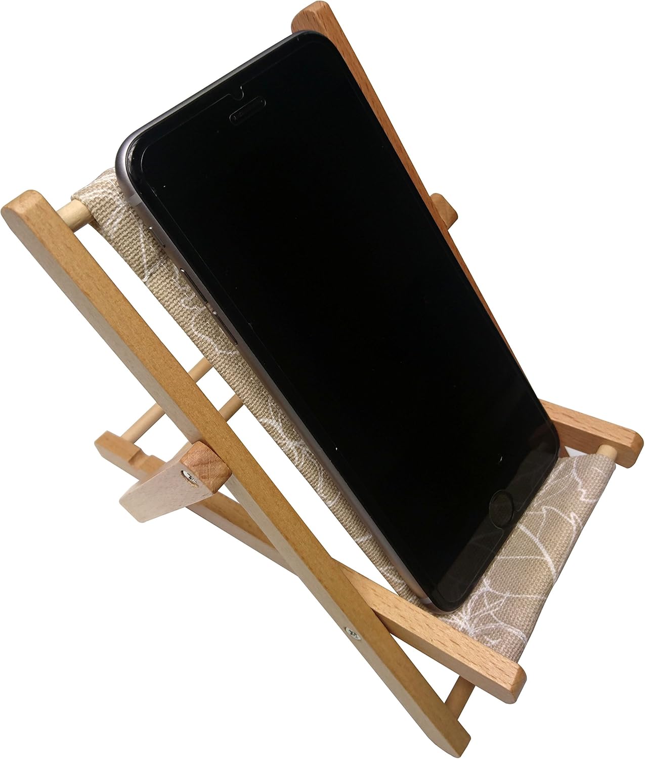 HANPO Cell Phone Holder Wood & Canvas Beach Deck Chair Desk Stand for