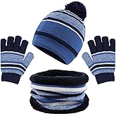 Winter Kids Hat Scarf Glove Set Knit Fleece Lined Beanie Neck Warmer Mittens for Toddler Boys Girls 3-8 Years