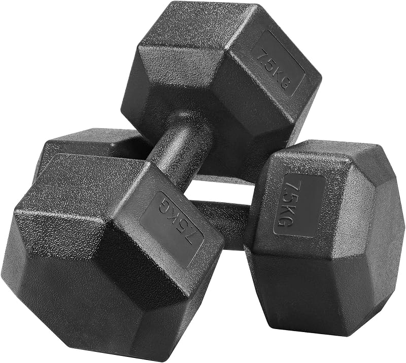 Yaheetech 2x7.5kg Dumbbells Set Hexagon Weights Home Workout 16.5lb Pair