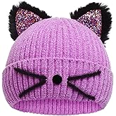 KDVOG Kids Cat Ears Knitted Beanie Winter Hat Ski Cap for Girls 3-8 Years Old
