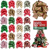 24 PCS Christmas Wrap Gifts Pull Bows, 12 Colors 5 Inches Reusable Multi Color Pull Bows,Christmas Bows for Gift Wrapping, Gift Bows for Christmas Tree,Fruit Baskets Decorations.
