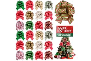 FUMILE 24 PCS Christmas Wrap Gifts Pull Bows, 12 Colors 6 Inches Reusable Multi Color Pull Bows,Christmas Bows for Gift Wrapping, Gift Bows for Christmas Tree,Fruit Baskets Decorations.