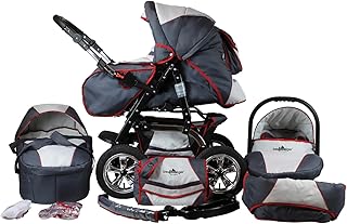 Bergsteiger Milano Kombikinderwagen + Autositz mit Travelsystem (Megaset 10 - teilig); Farbe: Grey + Red Stripes