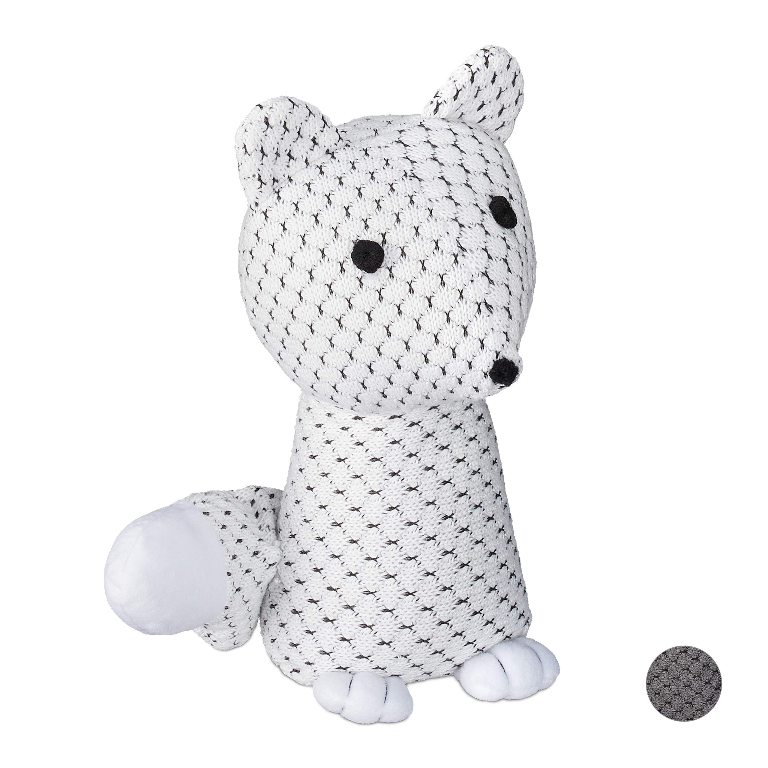 Relaxdays Fox Doorstopper, Decorative Floor Bumper, Standing, Filled Fabric Door Stop, 1 kg Tall, White, Polyester, 25 x 17.5 x 12 cm
