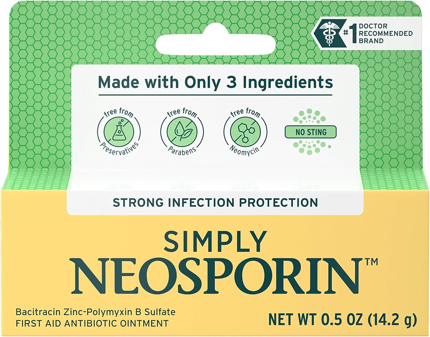 Simply Neosporin Formula 3-Ingredient First Aid Antibiotic Ointment and Wound Care Treatment with Bacitracin Zinc and Polymyxin B Sulfate, Preservative-, Paraben- and Neomycin-Free, 0.5 oz: Health & Personal Care