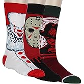 Hyp Horror Movie Socks Men's Pennywise Jason Voorhees And Freddy Krueger 3 Pack Mid Calf Crew Socks Shoe Size 6-12