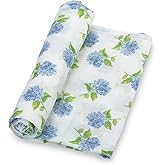 LollyBanks Baby Blanket, 100% Cotton Muslin Swaddle Blankets for Girls, Large 47 x 47 Inches Newborn Blanket, Soft and Breathable Receiving Blankets, Baby Essentials, Registry (Hydrangea Print)