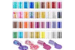 36 Colors Fine and Chunky Glitter Set for Crafts, Audab Fine Glitter Powder Assorted Holographic Resin Glitter Nail Sequins f