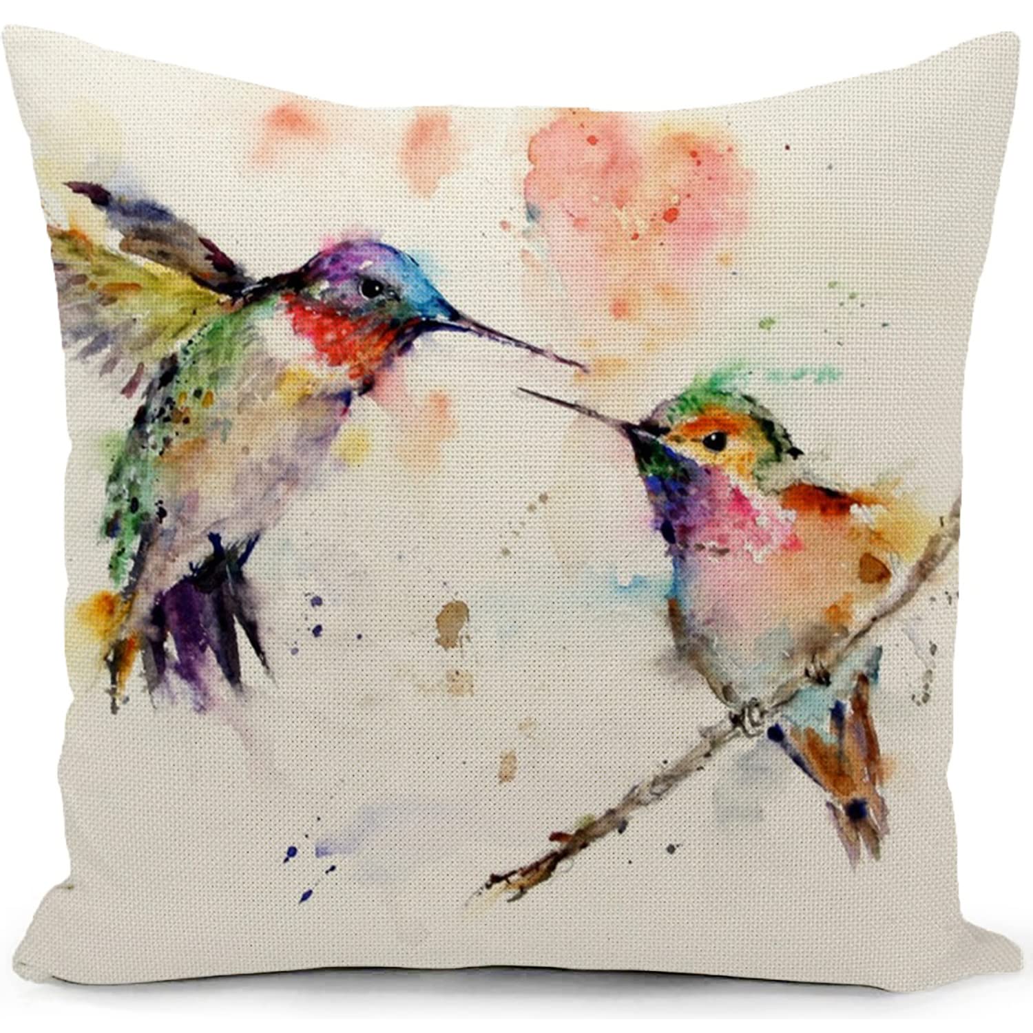 KUNQIAN Hummingbird Cushion Cover Outdoor Birds Colourful Pillow Cover Linen Decor for Home Livingroom Couch Bed Sofa Decorate Throw Pillow Case Hummingbird Gift 18"x18" — image 1
