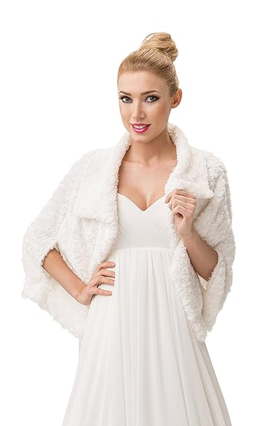 OssaFashion Brautjacke-Bolero Bolero Jacke Pelerine fur die Braut Pelzstola Fell-Nerzimitat mit Armel volles Futter