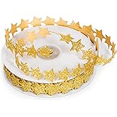 Gold Glitter Star Ribbon, 13/16'' (0.8 Inch) 20 Yards, Polyester Sparkling Ribbon for Crafts, Gift Wrapping, Bows, Wreaths, Hair Accessories, Party Decorations, Christmas, Halloween, Easter DIY