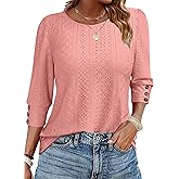 ANRABESS Womens Tops 3/4 Sleeve Dressy Casual Blouses with Buttons Summer Eyelet Business Shirts Tunics 2026 Spring Clothes