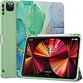 DTTO for iPad Pro 11 inch 4th/3rd/2nd/1st Generation 2022/2021/2020/2018 Case, Smart Slim Trifold Stand Soft TPU Back Cover with Built-in Pencil Holder, Also Fit iPad Air 5/4,Marble Green