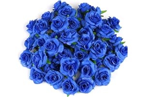 Kesoto 50pcs Royal Blue Roses Artificial Flowers Bulk, 1.6" Small Silk Fake Roses Flower Heads for Decoration, Crafts, Wedding Centerpieces Bridal Shower Party Home Decor