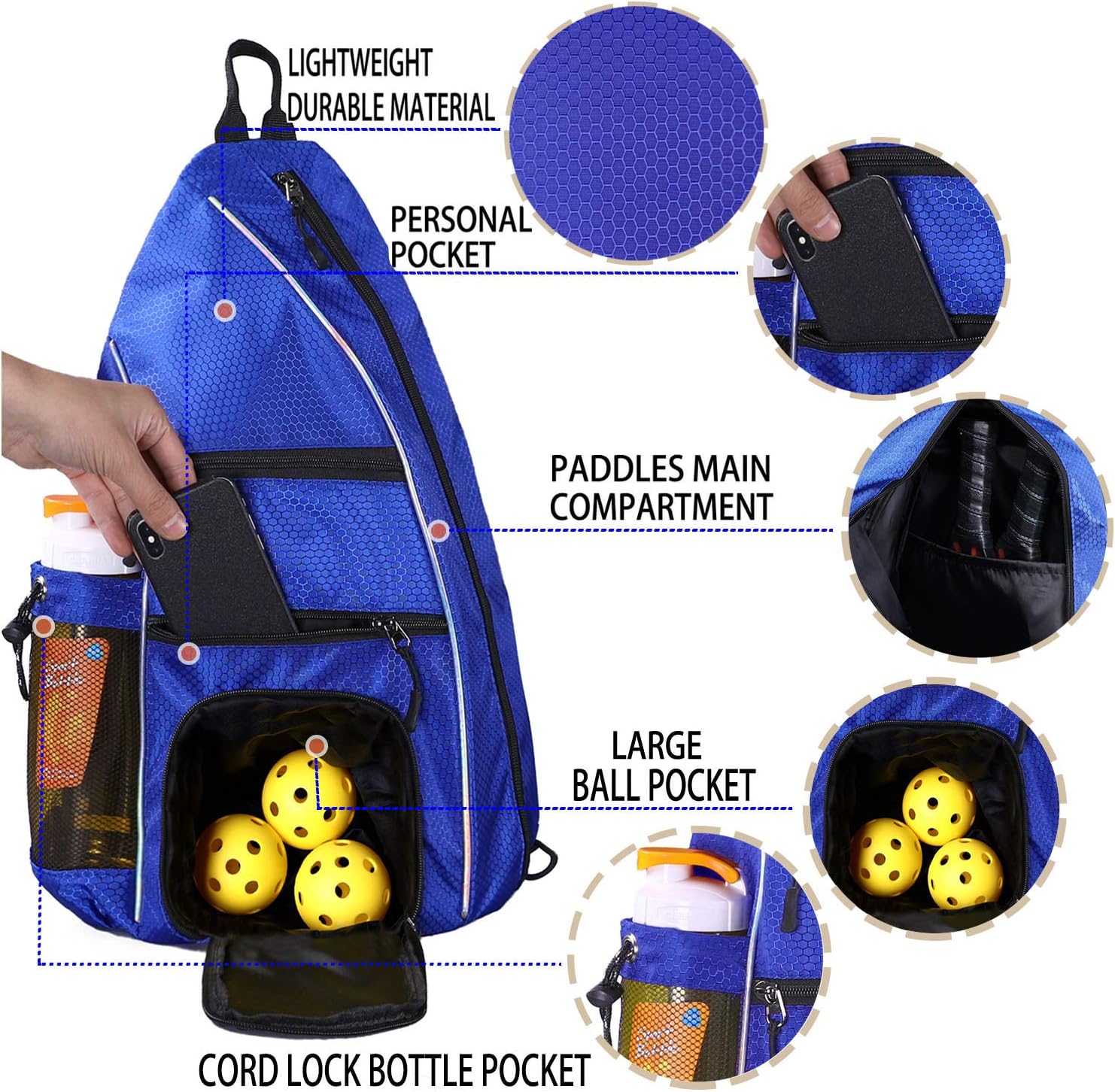 LLYWCM Sling Bag | Pickleball Bag - Reversible Crossbody Sling Backpack for Pickleball Paddles, Tennis, Pickleball Racket and Travel for Women Men (Blue) : Sports & Outdoors
