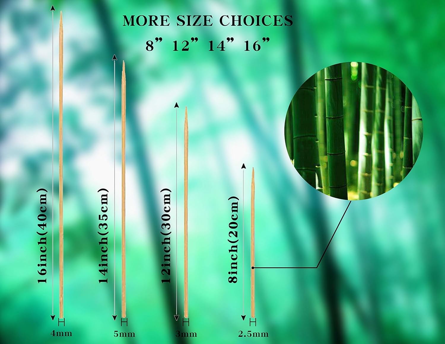 irisvito 16 Inch Natural Bamboo Skewers for Shish Kabob, BBQ Grill, Appetizer, Fruit, Corn, Chocolate Fountain, Cocktail More Food (Φ=4mm Pack of 100) : Garden & Outdoor