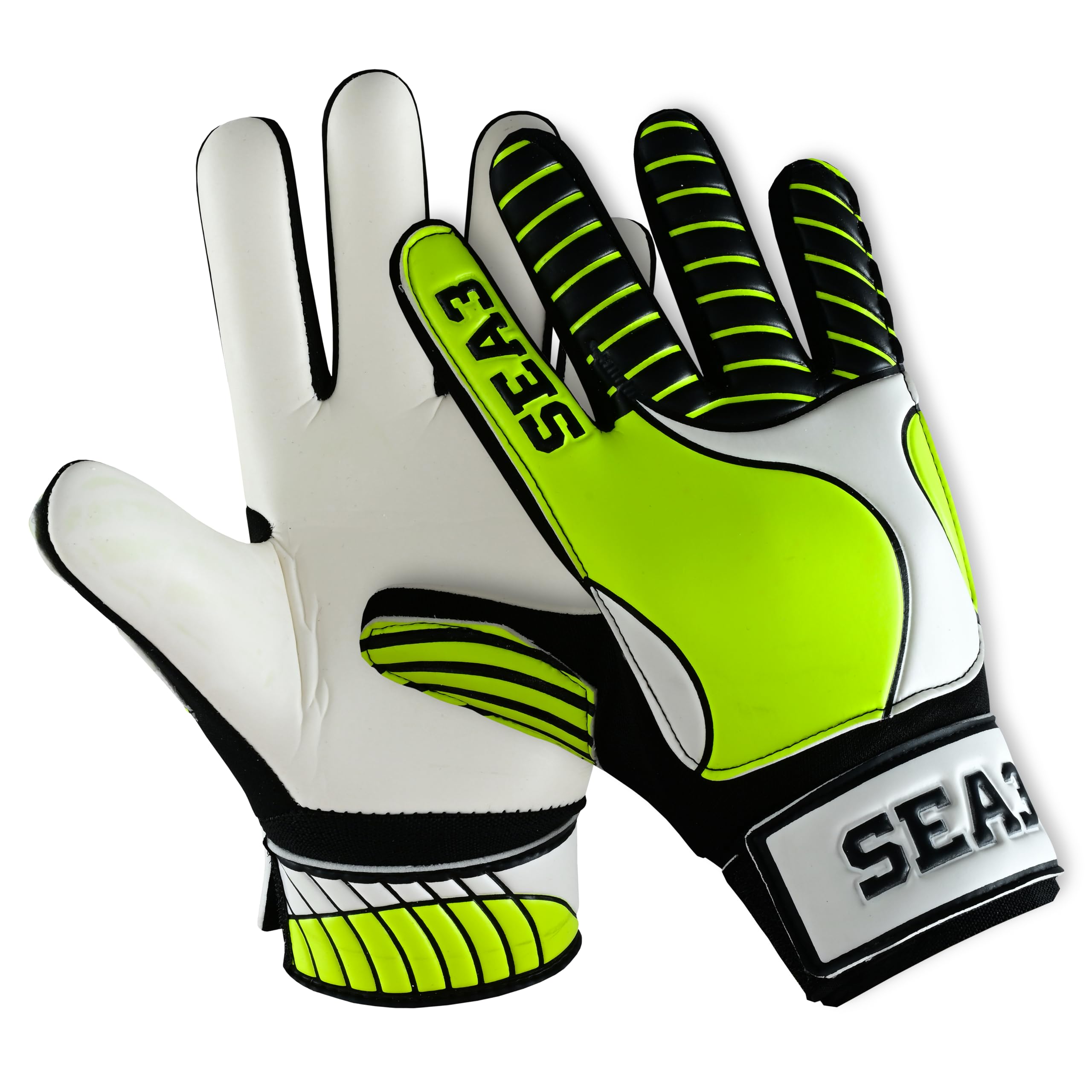 SEA3 Unisex Kids Boys Children's Junior Football Goalkeeper Sports Soccer Training Goalie Gloves, Yellow - Size 4: Age 6 to 9 Years