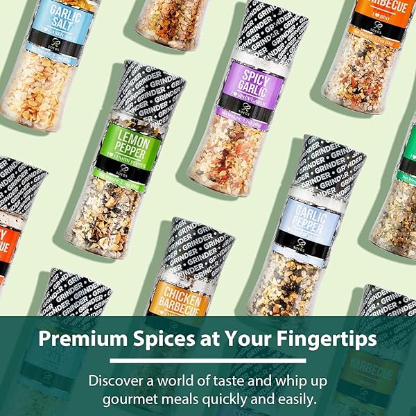 SOEOS SPICE SEASONING SET OF 9 WITH INTEGRATED GRINDERS, INDIVIDUAL SPICE GRINDER, PURE AND FRESH PERFECT FOR BBQ SEASONING GIFT SET, GRILLING SPICE, PEPPER GRINDER,COLORFUL