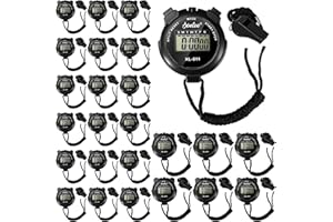 48 Pcs Digital Stopwatch Timer and Plastic Whistle Bulk, Waterproof Chronometre with Lanyard Sports Timer with Date Time and 