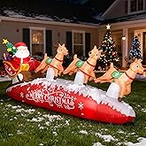 ZPISF 10 FT Santa Sleigh with Reindeer Christmas Inflatables Outdoor Decorations, Christmas Blow Up Yard Decorations for Garden Lawn Xmas Decor (Red)