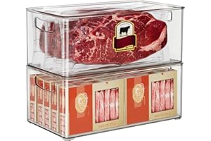 Hudgan 2 Pack Deep Freezer Organizer Bins, Straight Side Stackable Chest Freezer Storage Bins, Pantry organizers and Storage, Food-Grade Plastic