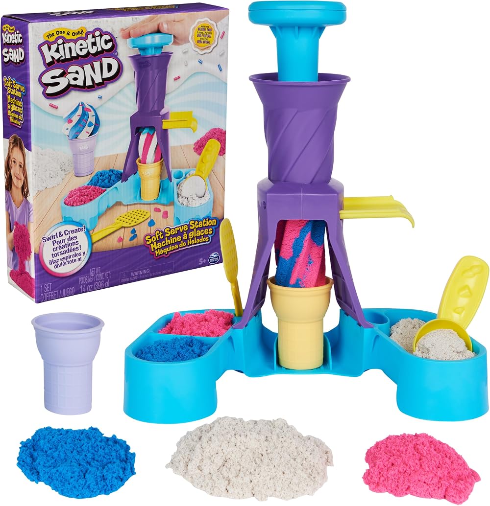 Kinetic Sand Soft Serve Station 396g Colour Sand Cones Tools Kids 5+