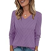 IPMQ Womens V-Neck Lightweight Pullover Sweaters Knit Long Sleeve Tops Soft Sweater Casual Fall Winter Fashion Outfits