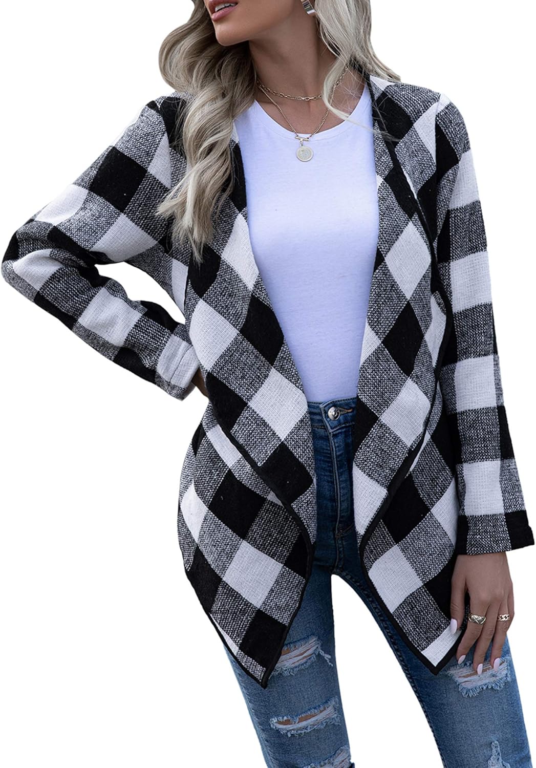 FeMereina Women's Oversized Baggy Collared Shirt Winter Jacket Shacket Asymmetric Hem Thin 