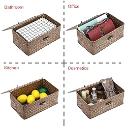 Hipiwe Wicker Shelf Baskets Bin with Lid, Handwoven