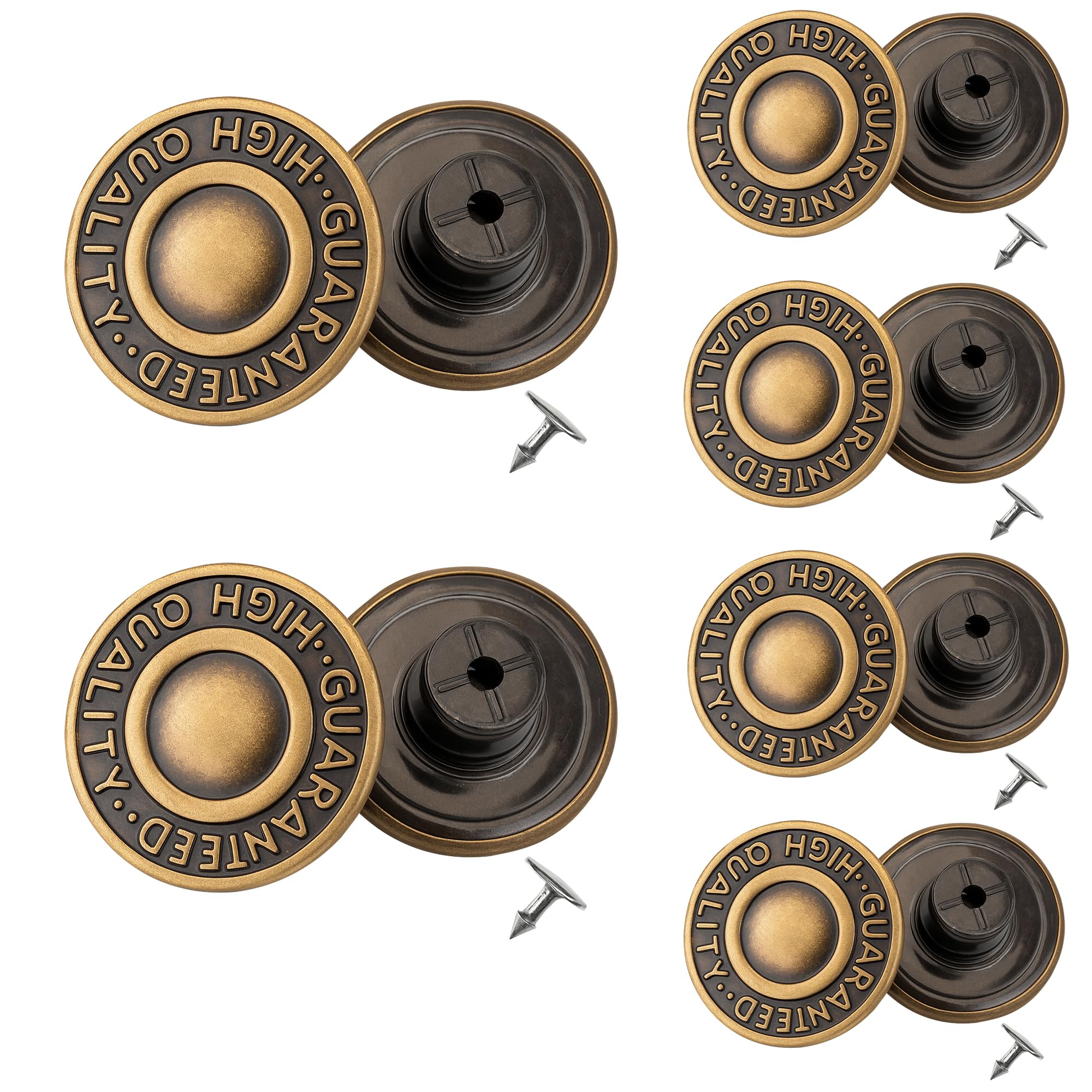 Trimming Shop 17mm Brass Jeans Button, Durable Tack Fastener Buttons with Back Pins Rivet for Clothing Repairing, Denims, Jackets, Skirts, Light Bronze, 50pcs Set