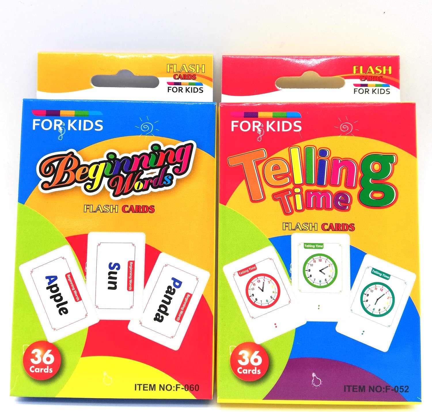 Educational Flash Cards,2 Sets Of Beginning Words And Telling Time
