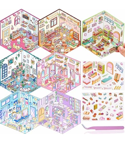 Omnikryp 36 Pièces Autocollants de Scène, Stickers Scène Miniature 3D | Amusants Autocollant 3D Réutilis avec Pincette, Projet De Bricolage pour Adultes Enfants Détendre