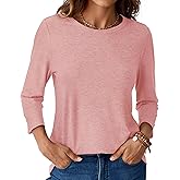 GKBK Womens Tops 3/4 Sleeve Shirts Round Neck Casual Blouses Basic Loose Fit Pullover Tshirts