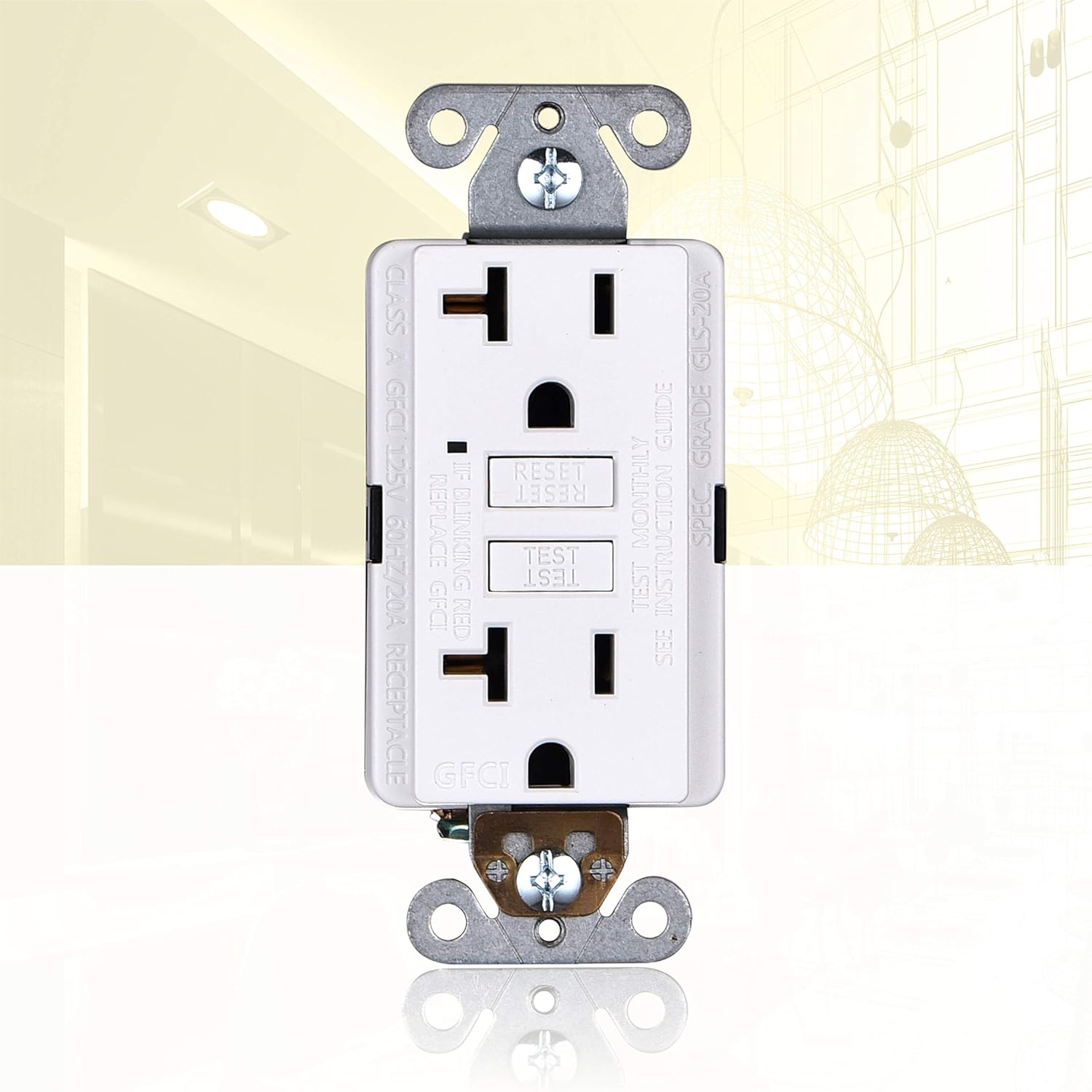 Faith 20A GFCI Outlet Slim, Non-Tamper-Resistant GFI Duplex Receptacles with LED Indicator, Self-Test Ground Fault Circuit Interrupter with Wall Plate, ETL Listed, White - - 
