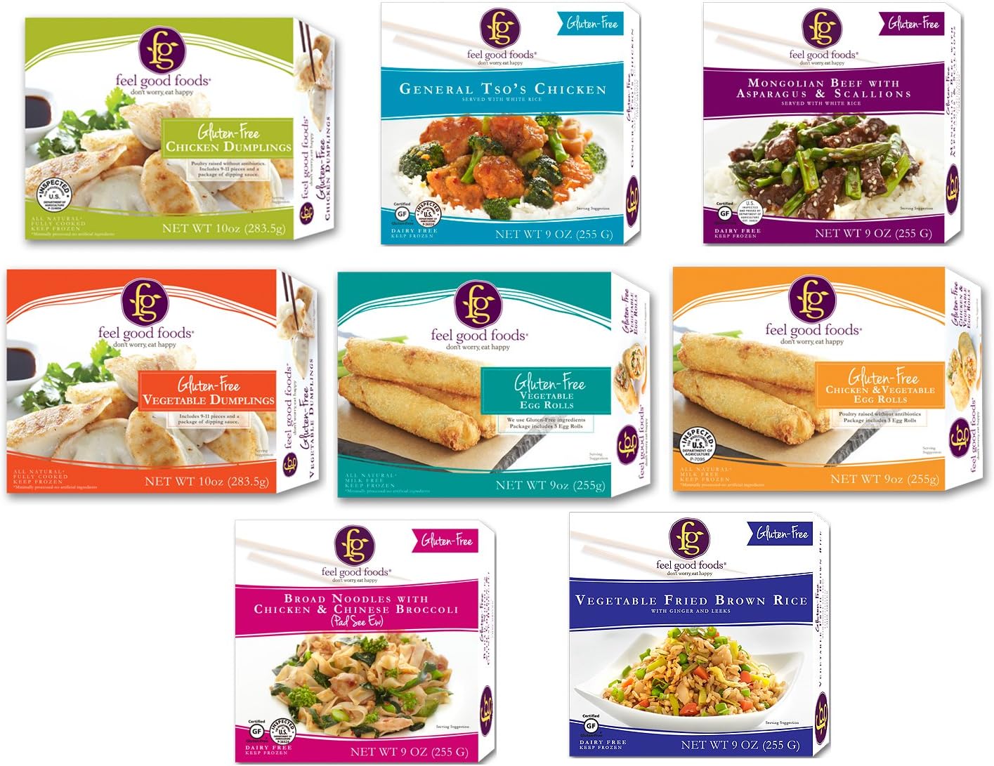 FEEL GOOD FOODS Asian Gluten Free Variety 8 Pack [ Ships Frozen]