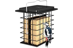 iBorn Double Suet Feeder- Metal Roof Bird Feeder with Taller Grid for Woodpeckers, Suet Cake Cage Bird Feeder for Outdoors Ha