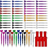 Jexine 64 Pieces Valentine's Day Heart Pens Bulk Heart Shaped Ballpoint Pens with Plush Bags 1 mm Black Gel Ink Rollerball for Office School Supply, 8 Colors