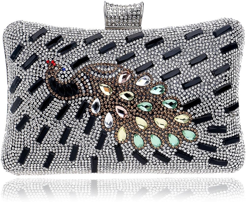 Ladies Luxury Peacock Evening Bag Handbag Crystal Wedding Bride Formal